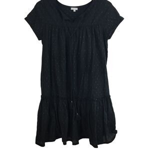 Star Mela Womens Ora Metal Cotton V-Neck Short Sleeve Loose Dress Black Sz Small